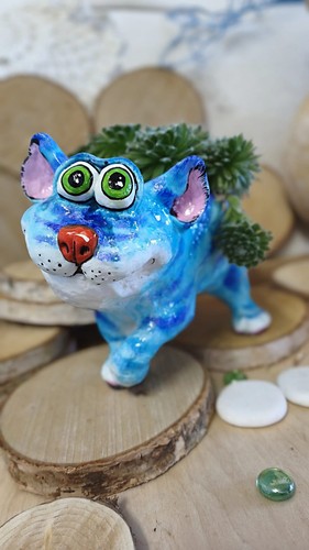 Handmade ceramic cat planter - ceramic,