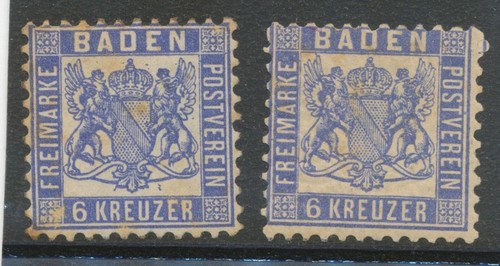 Baden 1865 ultramarin - 6, kr.