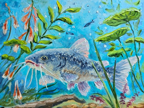 Flusswels fisch ölbild - flusswels,
