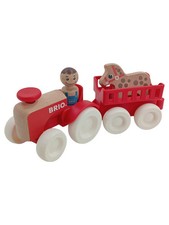 BRIO Spielzeugauto Traktor mit Anhänger und Pferd Holz Kunststoff Rot