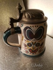 Sammler Bierkrug mit schwerem Zinndeckel - Blumen-Motiv - Alter unbekannt