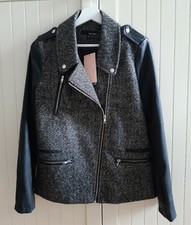 😎 65% NEU Tally Weijl Lederjacke Bikerjacke Jacke Leder Fischgrat schwarz 38