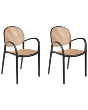 Esszimmerstuhl 2er Set Kunststoff schwarz Wiener Geflecht Retro Stil Povoletto