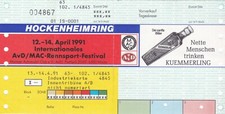 Eintrittskarte DTM Hockenheim 12.-14.04.1991. Omega 3000, M3, Audi V8 Quattro