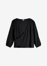 Neu Crinkle-Shirt in Wickeloptik Gr. 40/42 Schwarz Damen Top Bluse Hemd