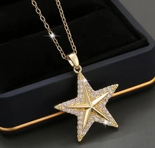 Goldene Luxuriöse Halskette mit Stern-Anhänger synthetischen Zirkonia Neu 