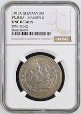 VALORIS Kaiserreich  3 Mark Mansfelder Bergbau Mansfeld 1915 A NGC UNC Details