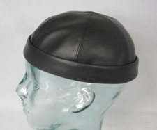 BULLANI Sailorcap Leder Dockermütze Docker Mütze Sailor Cap schwarz Skullcap Neu