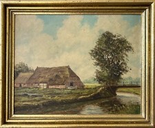 Ölbild Impressionist Altes Bauernhaus Kate Norddeutschland Hermann Bohlens