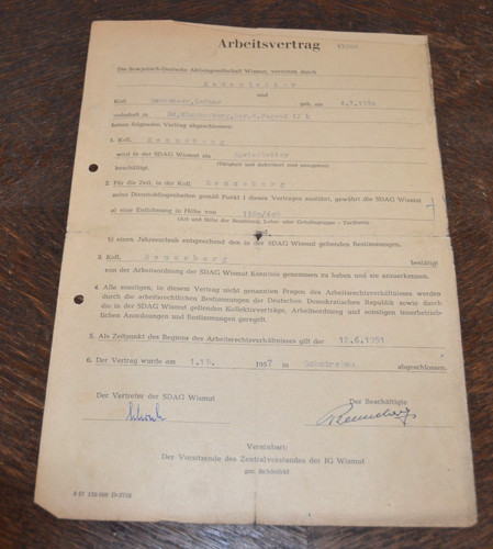 Orig arbeitsvertrag 1957 - arbeitsvertrag,