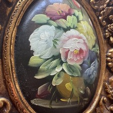 Original Oil Painting Antique Style Flowers With Gold Gilt Frame