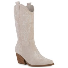 Damen Stiefel Cowboystiefel Stickereien Holzoptikabsatz Schuhe 839969 Mode
