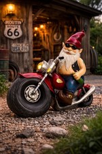 Motorrad Gartenzwerg auf