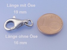 Echt 925 Silber Karabiner Verschluss rhodiniert 11 / 13 / 16 / 19 mm mit Öse