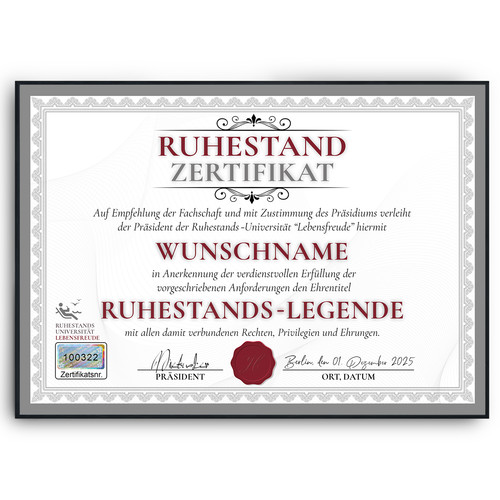 Ruhestand zertifikat - ruhestand,