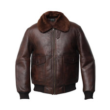 Herren A-2 Flieger Fliegerjacke Fellkragen Echtleder Bomber Braun Pilotenjacke