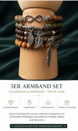 5er holzperlen armband set - holzperlen-armband,