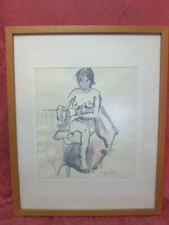 Aquarell im Rahmen Akt Frau