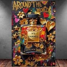 LEINWAND BILDER XXL POP ART PARFUM FLACON SCHWARZ GOLD ABSTRAKT WAND POSTER P566