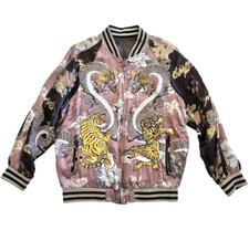 Neu ZARA Bomberjacke M Wendejacke TIGER DRACHE Pilotenjacke bestickt Asia Japan