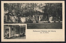 Oeslau, Restaurant Rosenau mit Gartenlokal und Speiseraum, Ansichtskarte 