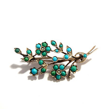 Antike Türkisbrosche Silberbrosche 900 er Silber Brosche Türkis Saatperlen Blume