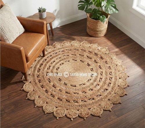 Boho rund jute teppich mit - rund,
