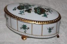 LETTIN - schöne kleine Porzellan Dose / Deckeldose - grün / gold