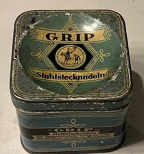 Alt Blechdose Stahl Stecknadeln Grip 5,5x5cm 1900-30erJ Reklame Für Nähmaschine