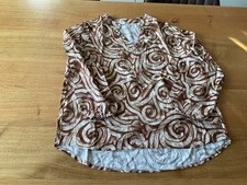 italy damen, tunika, Bluse, langarm, braun, weiß, v-Ausschnitt 