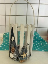 Windlicht Laterne 15x12 cm maritim weiss Holz mit Innenglas für Teelicht Karls 