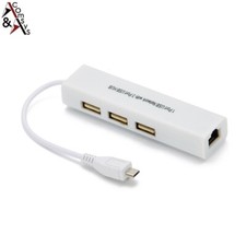 HUB Adapter micro USB auf 3 Port USB 2.0 OTG + Ethernet LAN RJ45 100Mbit weiß