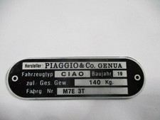 Typenschild Schild plate Ciao Mofa Moped M7E 3T s64 BJ s71