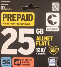 Congstar Prepaid, VIPN, keine Vertragsbindung, SIM-Karte, D-Netz, Startguthaben 