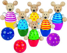 KEGELSPIEL MÄUSE Kegel Bowling Kegeln aus Holz Gartenspiel Kinderzimmer °°NEU°°