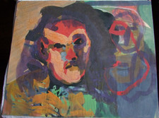 DDR Kunst Willy Günther 1937-2023 Gouache,2 Köpfe,u.r.voll signiert,61x50cm,Meck