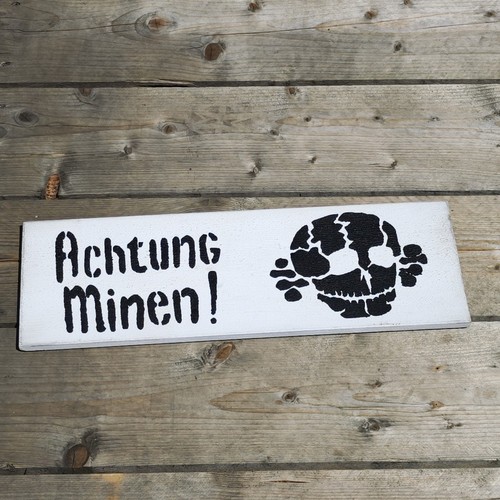 Holzschild achtung minen skull - holzschild,