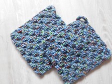 Topflappen, Handarbeit, gehäkelt, Baumwolle, neu, 1 Paar, Baumwollgarn blau