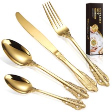 24 Stück Messer Gabeln Löffel Set Gold Luxus Palast Besteck Set für 6 Personen 