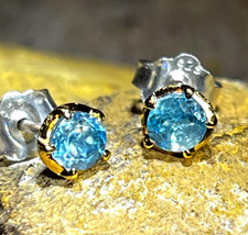 Blue zircon stud earrings in