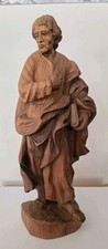Holzschnitzerei Holzfigur Sign. K.F 92 Heiligenfigur Apostel Josef m. Buch 38 cm