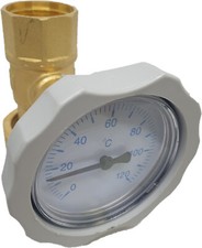 Pumpenkugelhahn mit Thermometer blau 1" IG x 1 1/2" ÜWM mit Bremse Modell 5