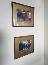 Antiker gerahmter Schweizer E. Rudisuhli Druck X2 "Eine friedliche Lichtung" & "Rote Buchen"