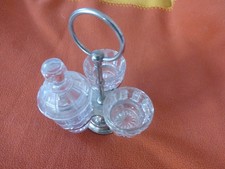 Menage Metallhalterung Glas Senfdose Salzschale Pfefferschale alt antik