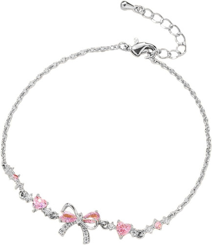 Pink bow zircon bracelet love - bracelet,,