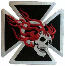 Eisernes Kreuz Iron Cross Flaming Skull Aufnäher Patch Biker Kutte Totenkopf