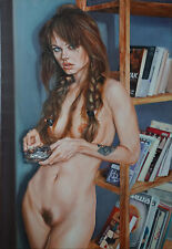 GEMÄLDE AKT - EROTIK - VICTOR FOMYN "VOR DER PRÜFUNG" REALISMUS ÖL AUF LEINWAND