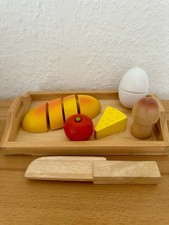 Spielküche-Kinderküche Zubehör Holz Frühstückset mit Kletverschlus+Messer+Tablet
