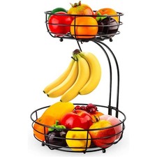 2 Stöckig Obst Etagere Obstkorb Obstschale Bananenhalter Körbe für Küche Deko