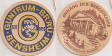 Guntrum Bräu - alter Bierdeckel "Entlang der Bergstrasse: Kirchberghäuschen"